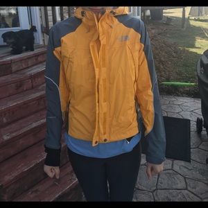 Yellow and grey rain coat